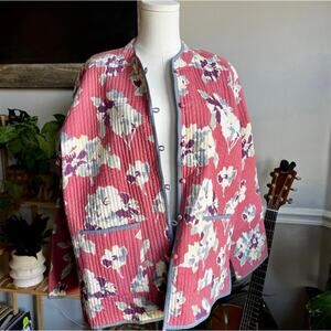 Vintage 90s Pink Floral Cottagecore Reversible Quilted Jacket Size XL